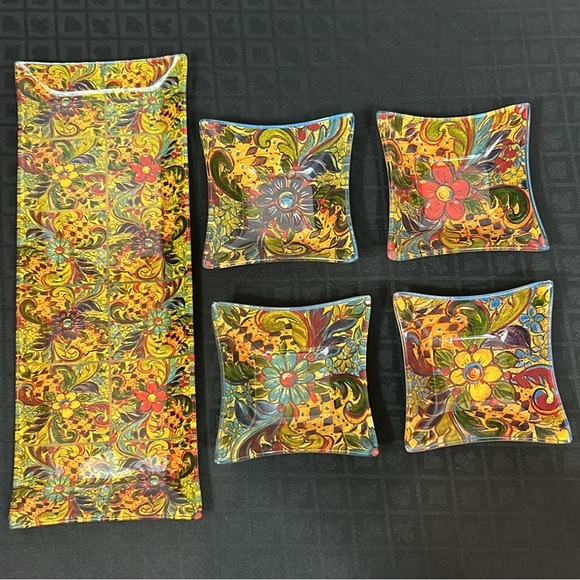 Prima Design Floral platter W/ 4 Matching Dishes - Picture 1 of 10